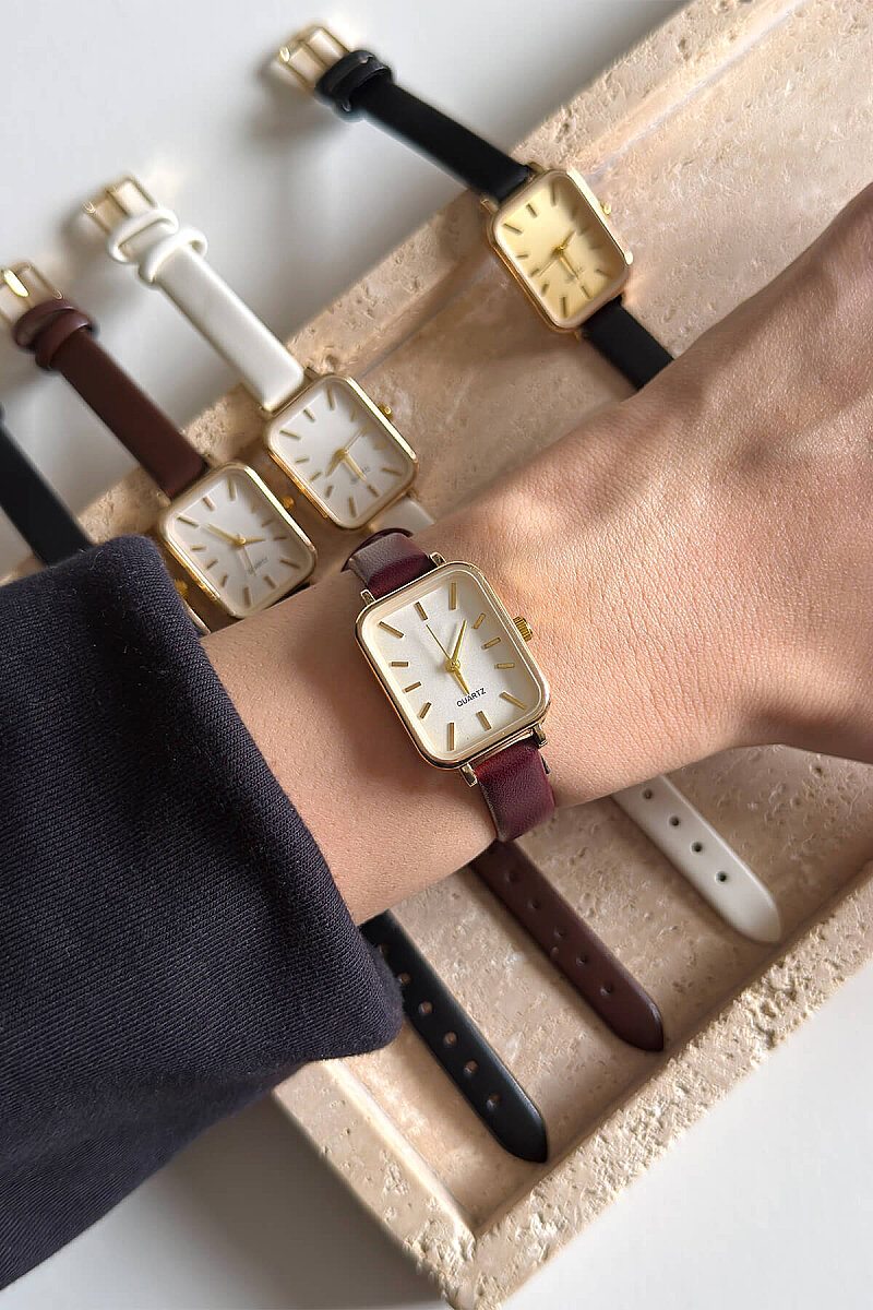 Lorvi Beyaz Kadran Bordo Deri Kordon Kadın Kol Saati - 1