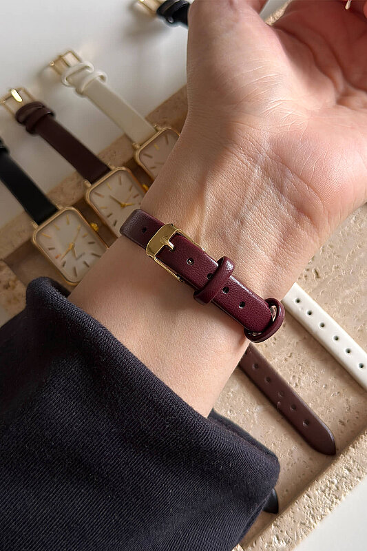 Lorvi Beyaz Kadran Bordo Deri Kordon Kadın Kol Saati - 2