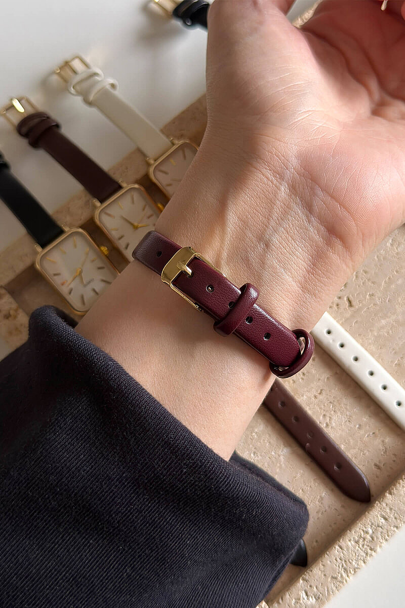 Lorvi Beyaz Kadran Bordo Deri Kordon Kadın Kol Saati - 2