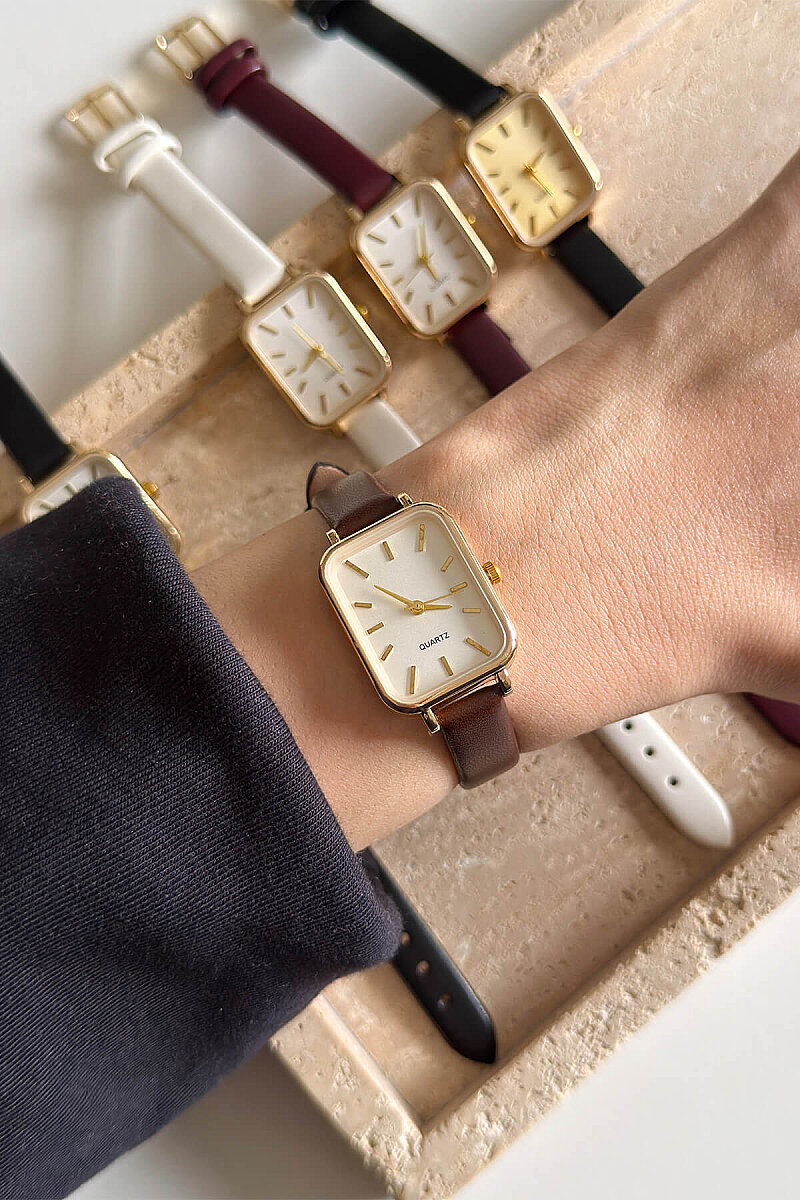 Lorvi Beyaz Kadran Kahverengi Deri Kordon Kadın Kol Saati - 1