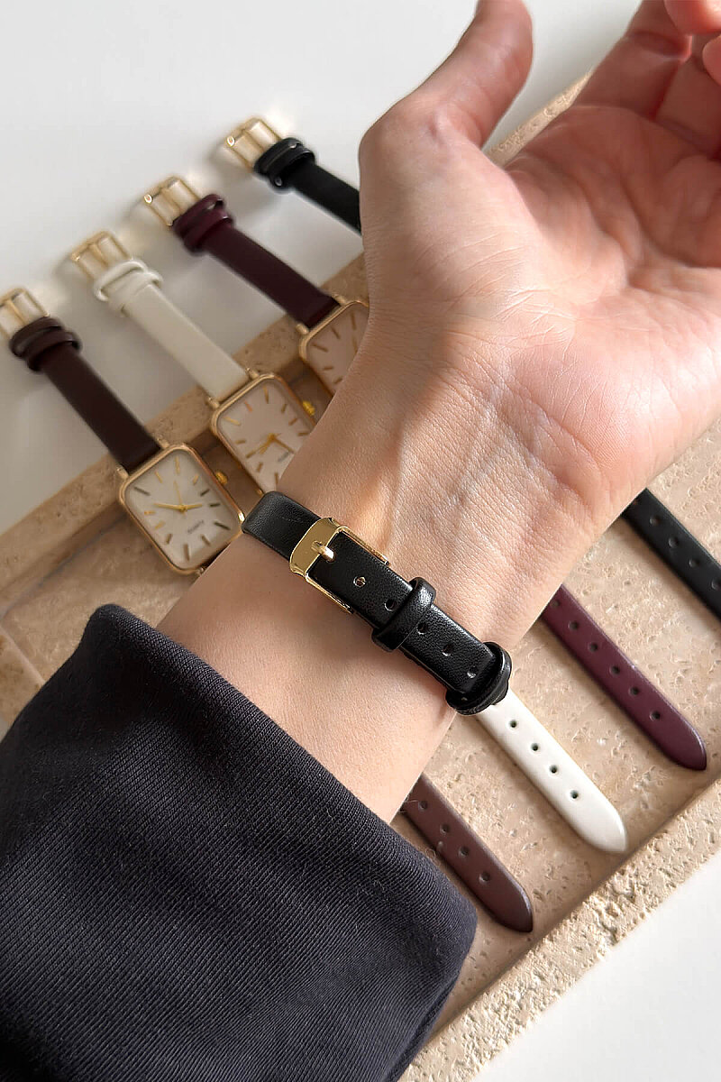 Lorvi Beyaz Kadran Siyah Deri Kordon Kadın Kol Saati - 3