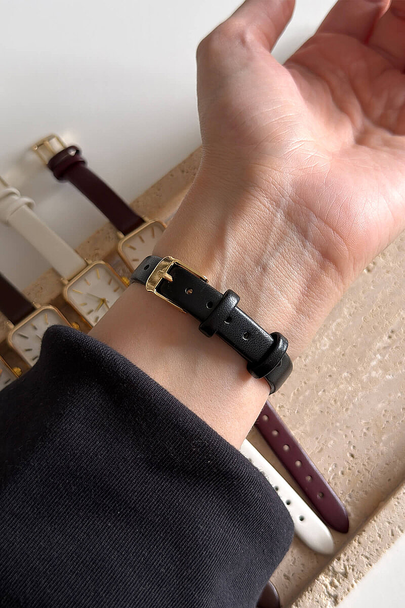 Lorvi Gold Kadran Siyah Deri Kordon Kadın Kol Saati - 3