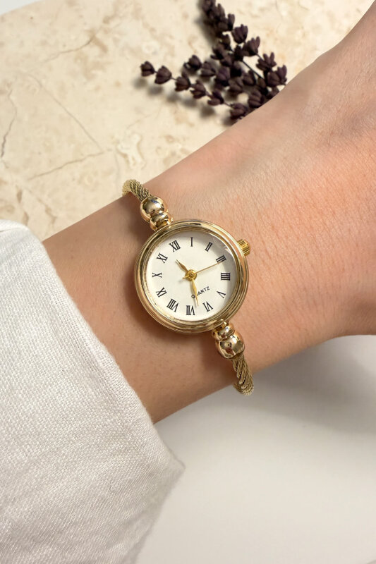Lovely Beyaz Kadran Gold Hasır Kordon Kadın Kol Saati - 2