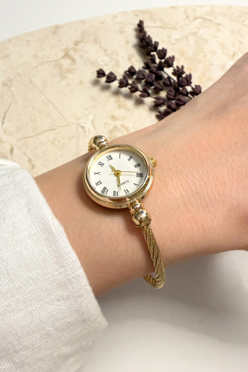 Lovely Beyaz Kadran Gold Hasır Kordon Kadın Kol Saati - 3