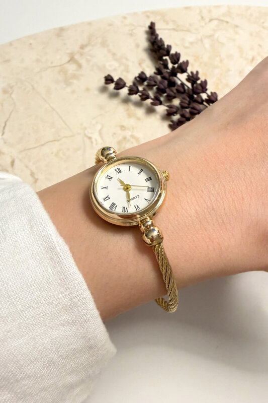 Lovely Beyaz Kadran Gold Hasır Kordon Kadın Kol Saati - 3