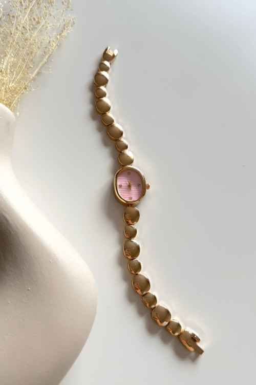 Lume Pudra Kadran Gold Çelik Yuvarlak Kordon Kadın Kol Saati