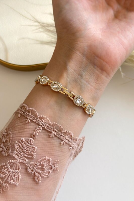 Lustre Ekru Özel Swaroski Taşlı Kadın Kol Saati - 5