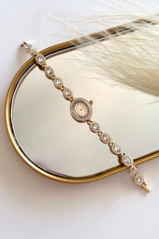 Lustre Ekru Özel Swaroski Taşlı Kadın Kol Saati (1)