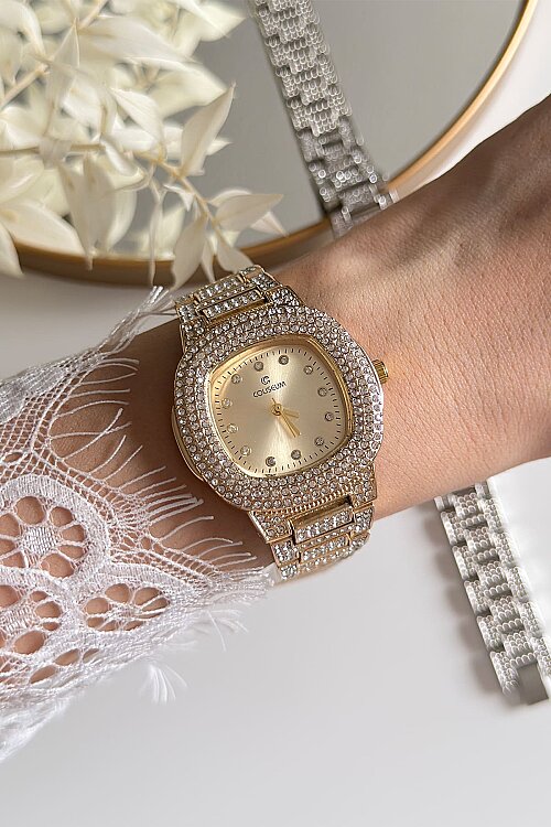 Luvin Ful Taşlı Premium Gold Kordon Kadın Kol Saati - 3