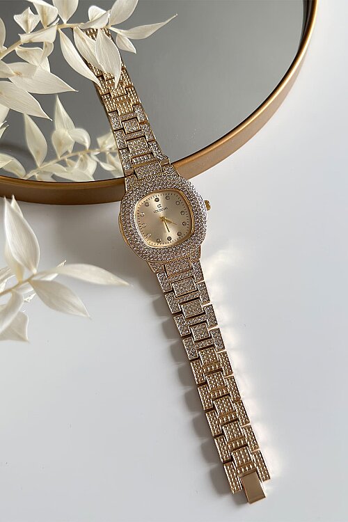 Luvin Ful Taşlı Premium Gold Kordon Kadın Kol Saati - 1