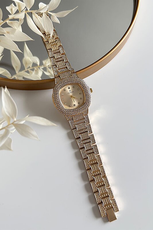 Luvin Ful Taşlı Premium Gold Kordon Kadın Kol Saati - 1
