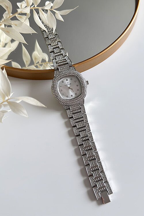 Luvin Ful Taşlı Premium Silver Kordon Kadın Kol Saati 