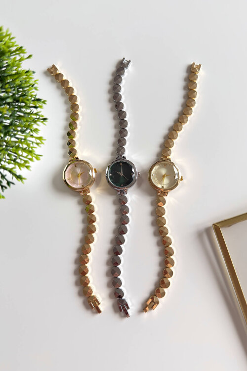 Luxa Pudra Kadran Gold Çelik Kordon Kadın Kol Saati (1)