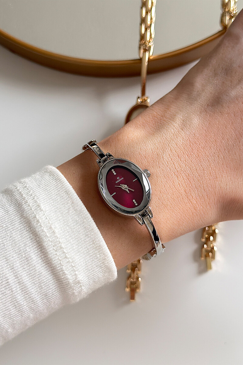 Marvella Bordo Kadran Silver Çelik Kordon Kadın Kol Saati - 1