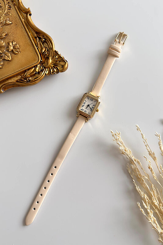 Melody Bej Kare Kadran Deri Kordon Kadın Kol Saati - 1