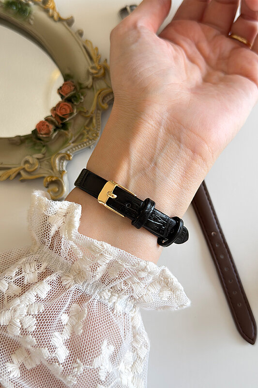 Mireva Gold Kadran Siyah Deri Kordon Kadın Kol Saati - 3