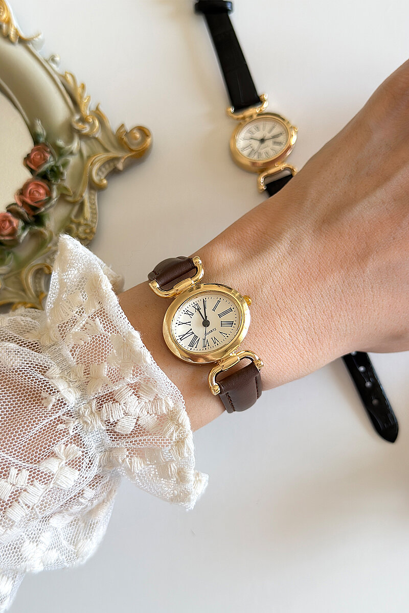 Mireva Gold Kadran Kahverengi Deri Kordon Kadın Kol Saati - 1