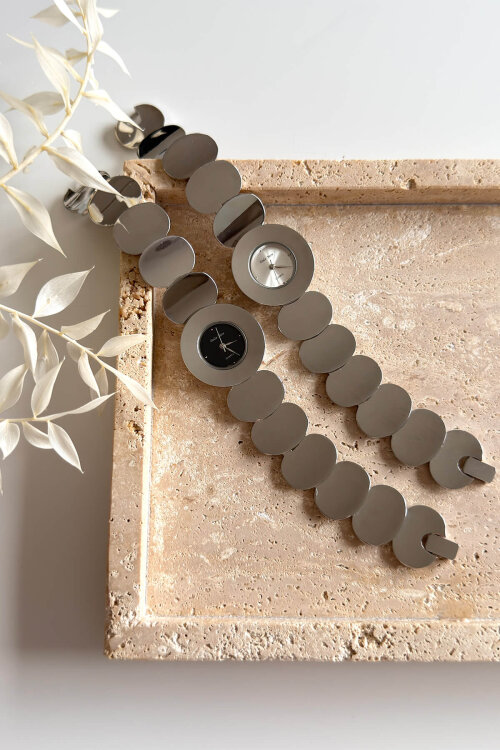 Mirror Tasarım Beyaz Kadran Çelik Kordon Kadın Kol Saati (1)