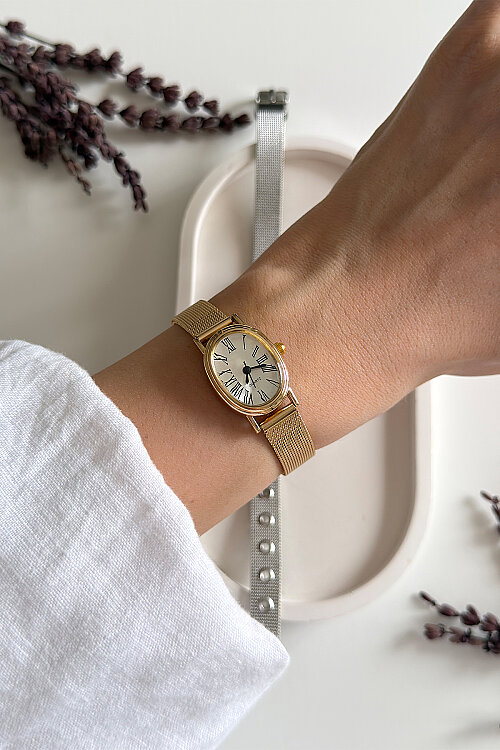 Mono Gold Kadran Hasır Kordon Kadın Kol Saati - 1
