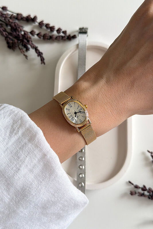 Mono Gold Kadran Hasır Kordon Kadın Kol Saati - 1