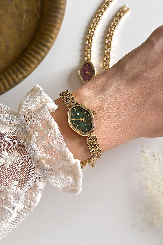 Neria Yeşil Kadran Metal Gold Kordon Kadın Kol Saati - 1