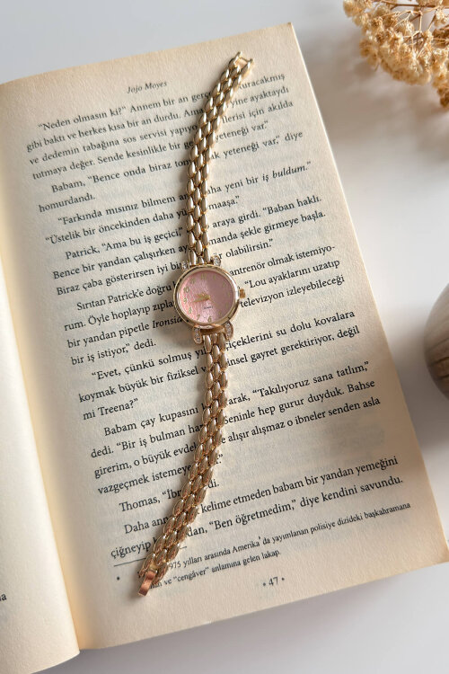 Norix Pudra Gold Yuvarlak Taşlı Kadran Petek Çelik Kordon Kadın Kol Saati