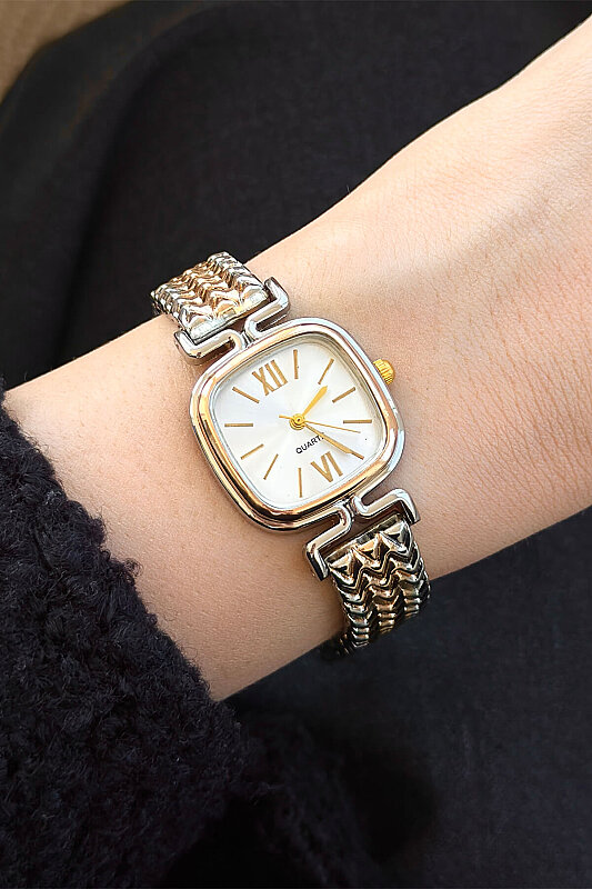 Noven Beyaz Kadran Gold-Silver Metal Kordon Kadın Kol Saati - 1