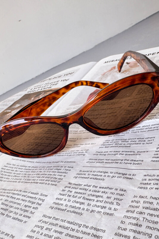 NRM012 Taba Renk Vintage Oval Güneş Gözlüğü - 3