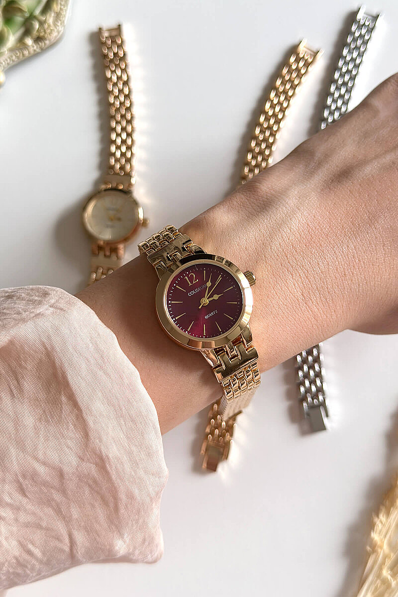 Nua Bordo Kadran Gold Çelik Kordon Kadın Kol Saati  - 1