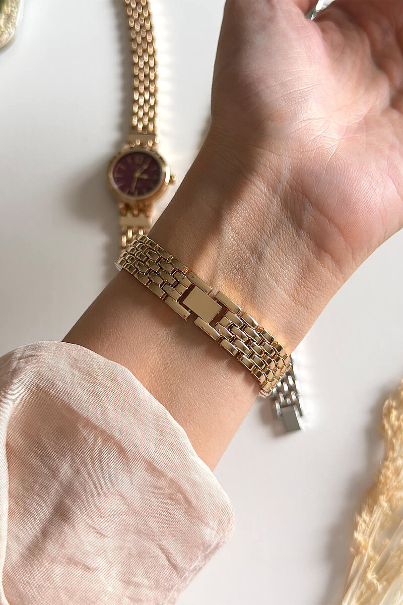 Nua Ekru Kadran Gold Çelik Kordon Kadın Kol Saati - 3