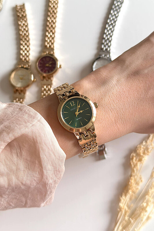 Nua Yeşil Kadran Gold Çelik Kordon Kadın Kol Saati 