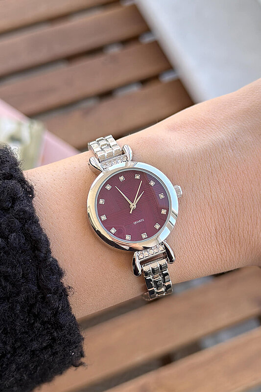 Olyra Bordo Kadran Silver Kordon Kadın Kol Saati - 1