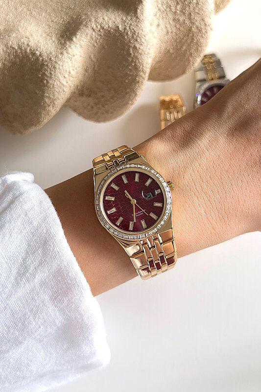 Orin Bordo Kadran Gold Metal Kadran Kadın Kol Saati - 1