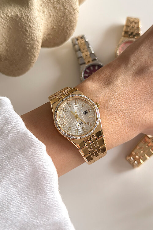 Orin Ekru Kadran Gold Metal Kadran Kadın Kol Saati 