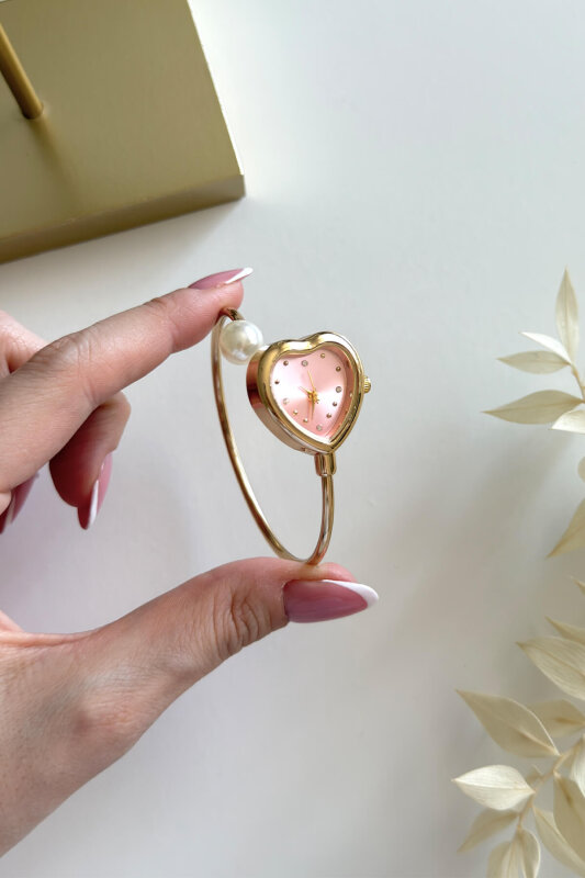 Pearl Pudra Kadran İncili Gold Kadın Saati