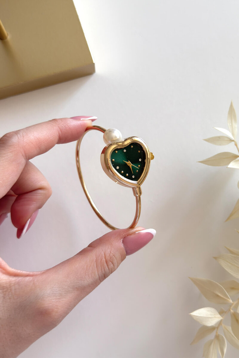 Pearl Yeşil Kadran İncili Gold Kadın Saati - 1