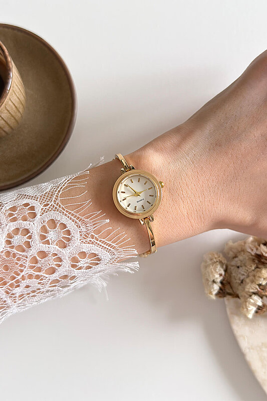 Plum Ekru Kadran Gold Metal Kordon Kadın Kol Saati - 1