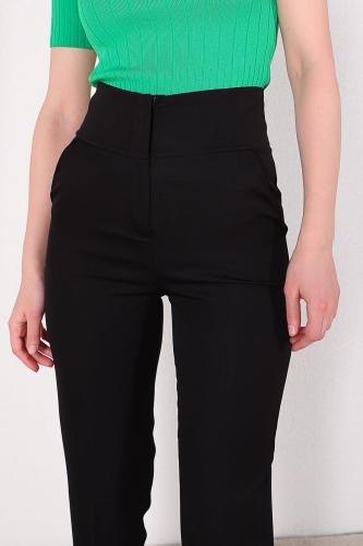 Cappmoda - PNT-07274 Siyah Yüksek Bel Atlas Kumaş Pantolon (1)
