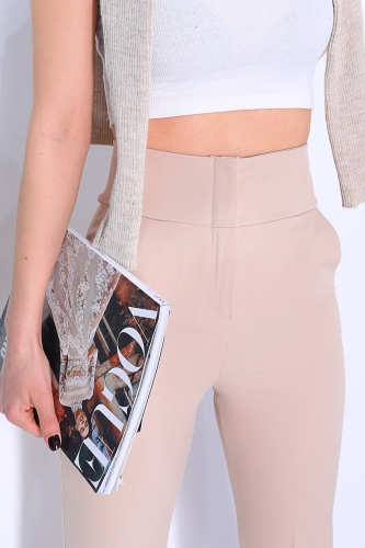 Cappmoda - PNT-07281 Taş Rengi Atlas Kumaş İspanyol Pantolon (1)