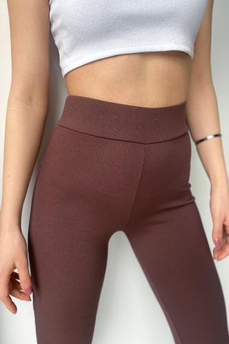 Cappmoda - PNT-07282 Kahverengi Kaşkorse Kumaş İspanyol Paça Pantolon (1)