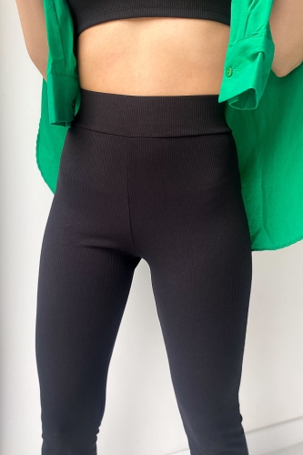 Cappmoda - PNT-07282 Siyah Kaşkorse Kumaş İspanyol Paça Pantolon (1)