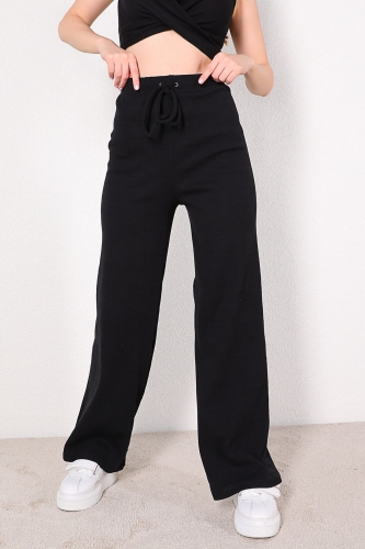 Cappmoda - PNT-07286 Siyah Yüksek Bel Bağlamalı Kaşkorse Salaş Pantolon (1)