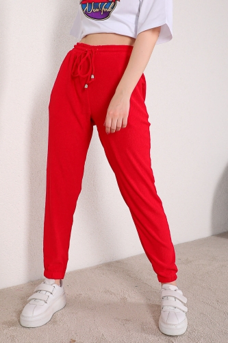 PNT-07288 Kırmızı Salaş Model Bel Lastikli Pantolon - Thumbnail