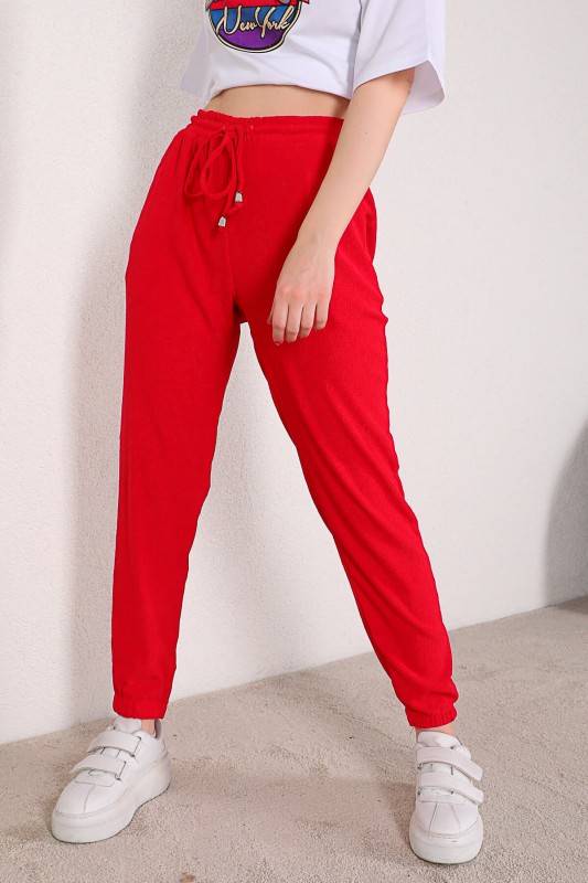 PNT-07288 Kırmızı Salaş Model Bel Lastikli Pantolon