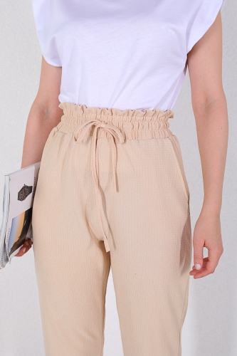 Cappmoda - PNT-07305 Taş Rengi Bel Lastikli Salaş Pantolon (1)