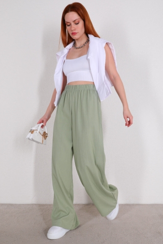 PNT-07315 Mint Yeşili Bel Lastikli Salaş Mevsimlik Pantolon - Thumbnail