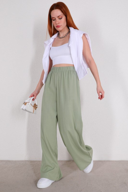 PNT-07315 Mint Yeşili Bel Lastikli Salaş Mevsimlik Pantolon
