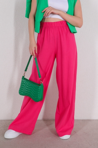 PNT-07315 Pembe Bel Lastikli Salaş Mevsimlik Pantolon - Thumbnail