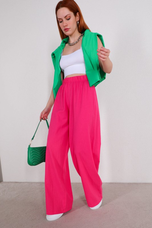 PNT-07315 Pembe Bel Lastikli Salaş Mevsimlik Pantolon