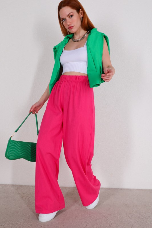 PNT-07315 Pembe Bel Lastikli Salaş Mevsimlik Pantolon